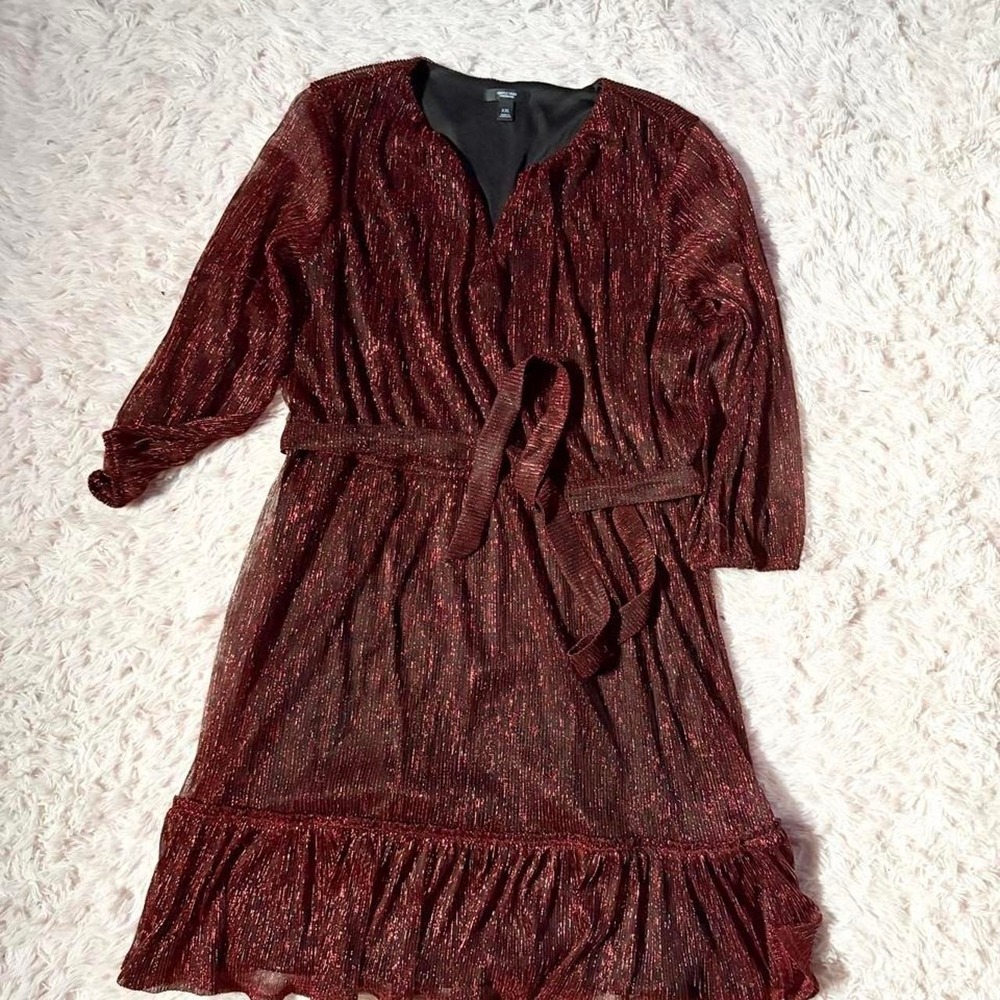 Red Metallic Whimsygoth Glam Holiday Flowy Tiered Dress Womens XXL Celestial